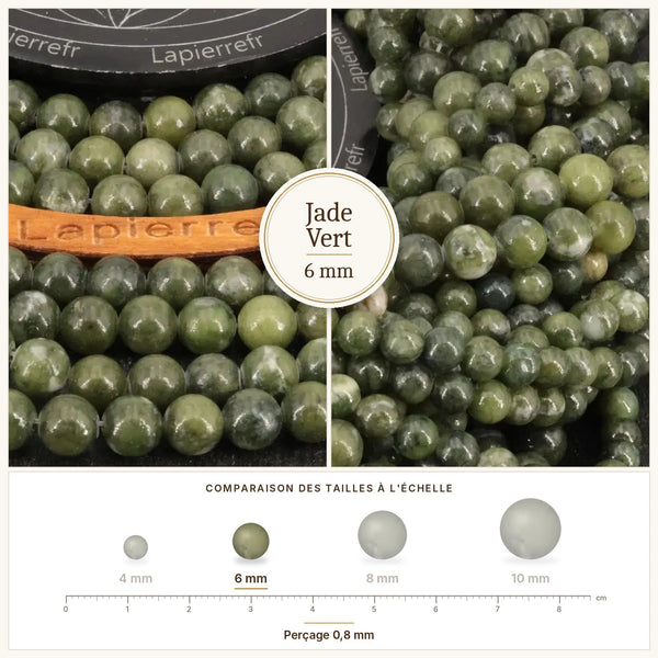 Fil de perles jade vert 6 mm, perles vert tendre