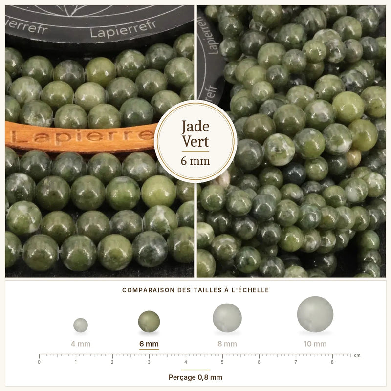 Fil de perles jade vert rondes et polies en pierre naturelle