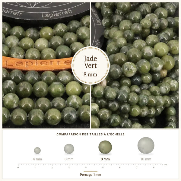 Perles rondes vert tendre en jade vert de 8 mm