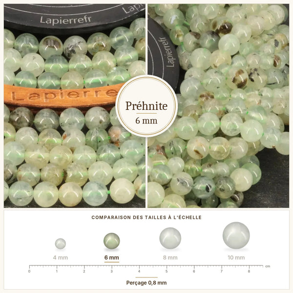 Perles vert tendre en préhnite de 6 mm, pierre naturelle