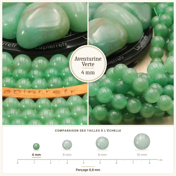 Petites perles vertes pailletées en aventurine naturelle 4 mm