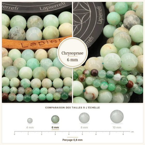 Perles vert pomme en pierre naturelle chrysoprase 6 mm