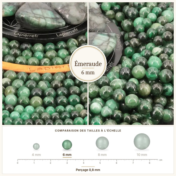 Perles vertes en émeraude naturelle de 6 mm