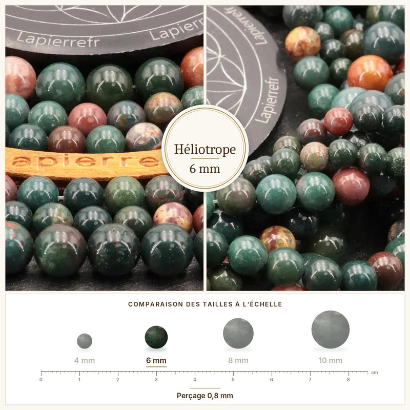 Fil de perles héliotrope rondes et polies en pierre naturelle