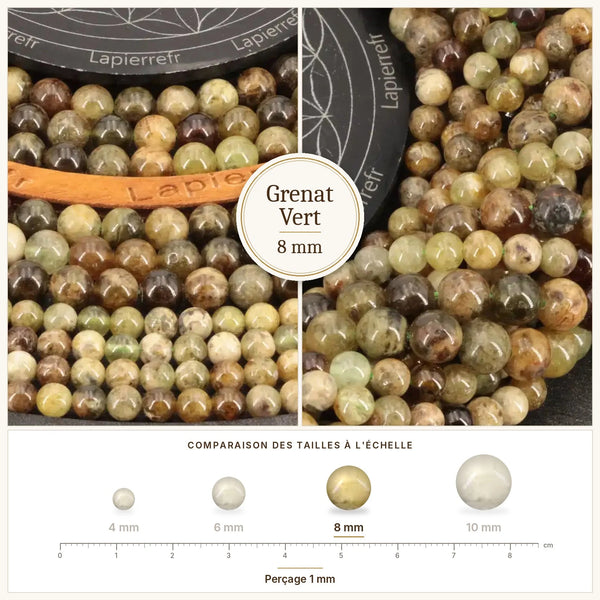 Perles vertes en grenat vert de 8 mm, pierre naturelle