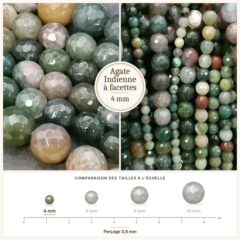 Fil de perles agate indienne rondes à facettes en pierre naturelle