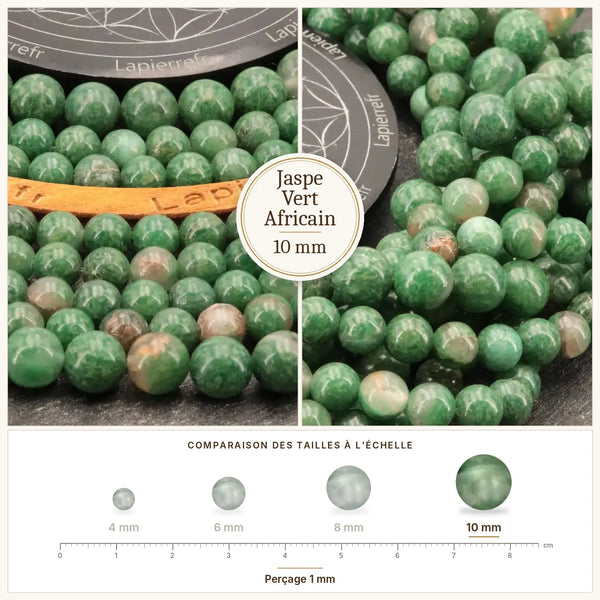 Grosses perles jaspe vert africain 10 mm vertes veinées de brun