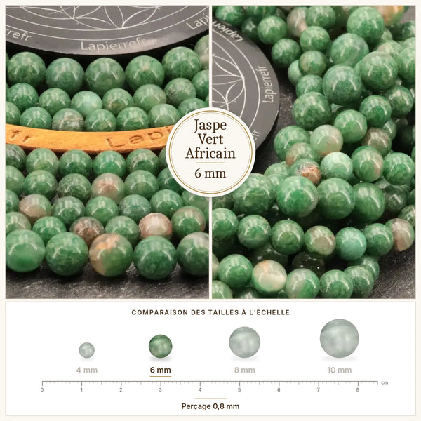 Perles jaspe vert africain 6 mm vertes veinées de brun en pierre naturelle