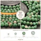Perles Jaspe Vert Africain 8 mm en pierre naturelle, Qualité AA+