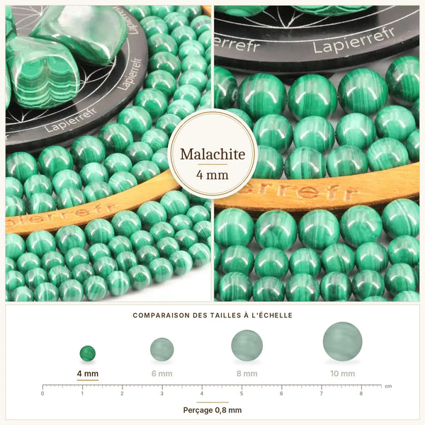 Petites perles vertes en malachite de 4 mm, pierre naturelle rubanée