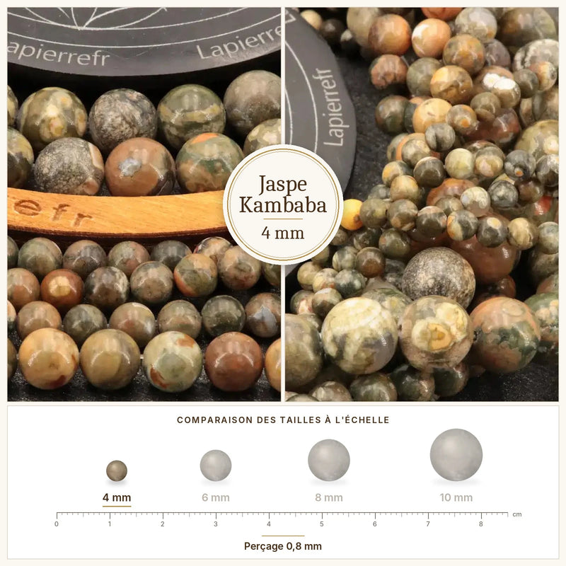 Fil de perles jaspe kambaba rondes et polies en pierre naturelle