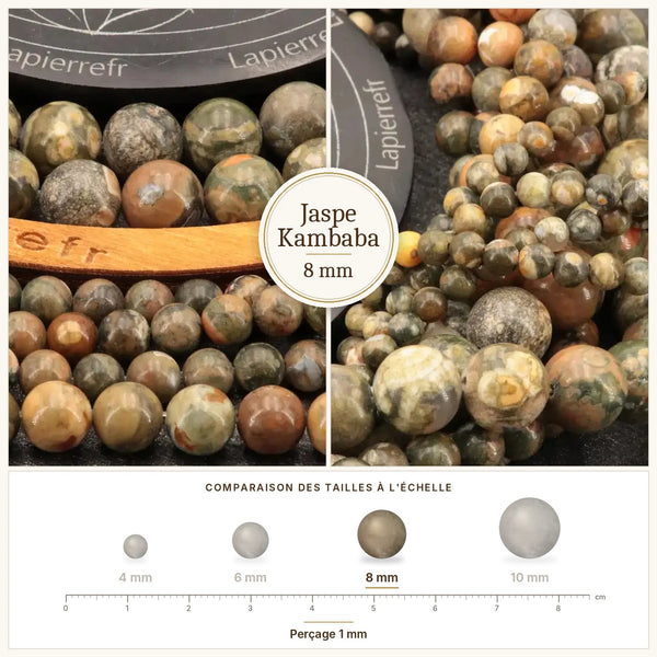 Perles vertes et noires en jaspe kambaba de 8 mm, pierre naturelle