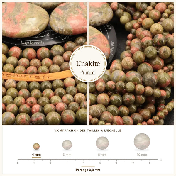 Perles vertes et roses en unakite de 4 mm