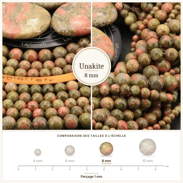 Unakite verte et rose en perles rondes de 8 mm