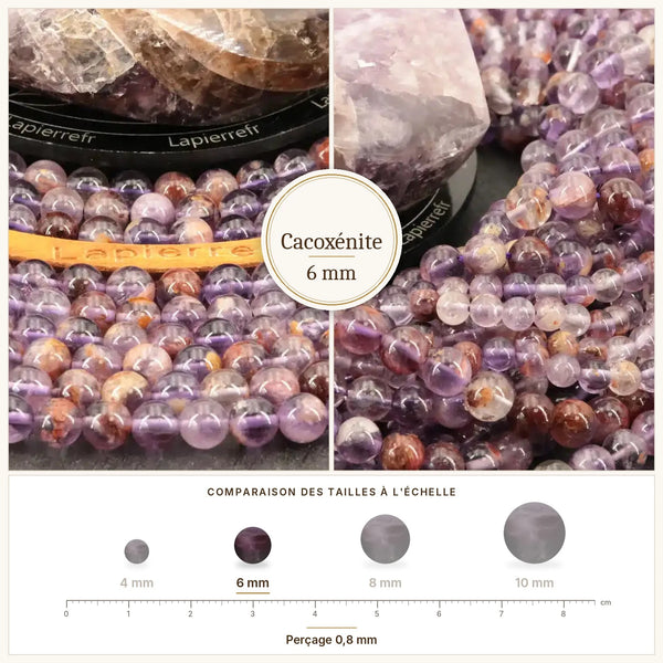 Perles violettes à inclusions marron en cacoxénite de 6 mm