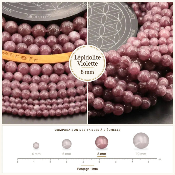 Perle violette pailletée en lépidolite naturelle de 8 mm