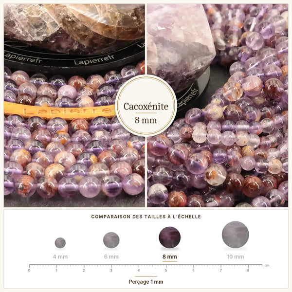 Perles violettes et marron en cacoxénite Super Seven 8 mm