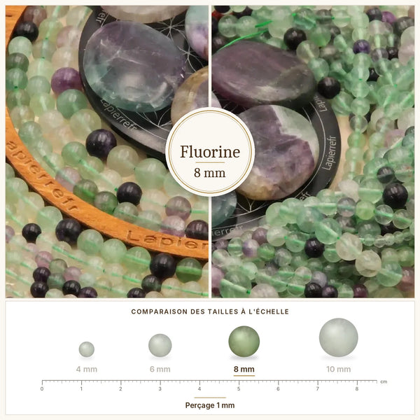 Perles violettes et vertes en fluorine de 8 mm