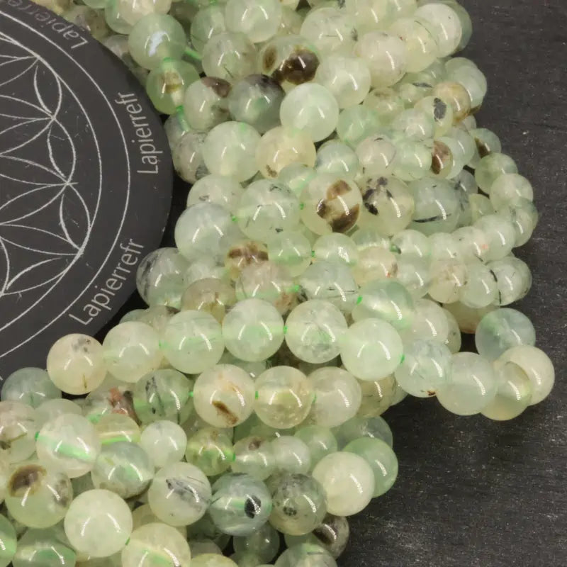 Perles Préhnite en pierre naturelle ronde 6mm, 8mm - Qualité AA+ pour la création de bijoux et lithothérapie