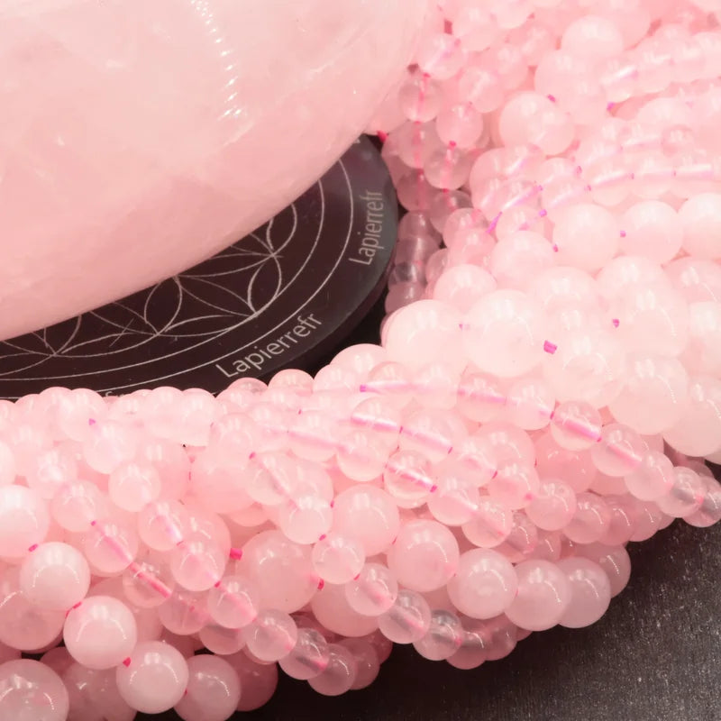 Perles rondes de Quartz Rose en vrac, pierre naturelle rose pour bracelet et collier