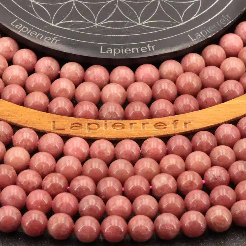 Perles Thulite (Qualité AA+) rondes lisses 6mm et 8mm, pierre naturelle rose et blanche.