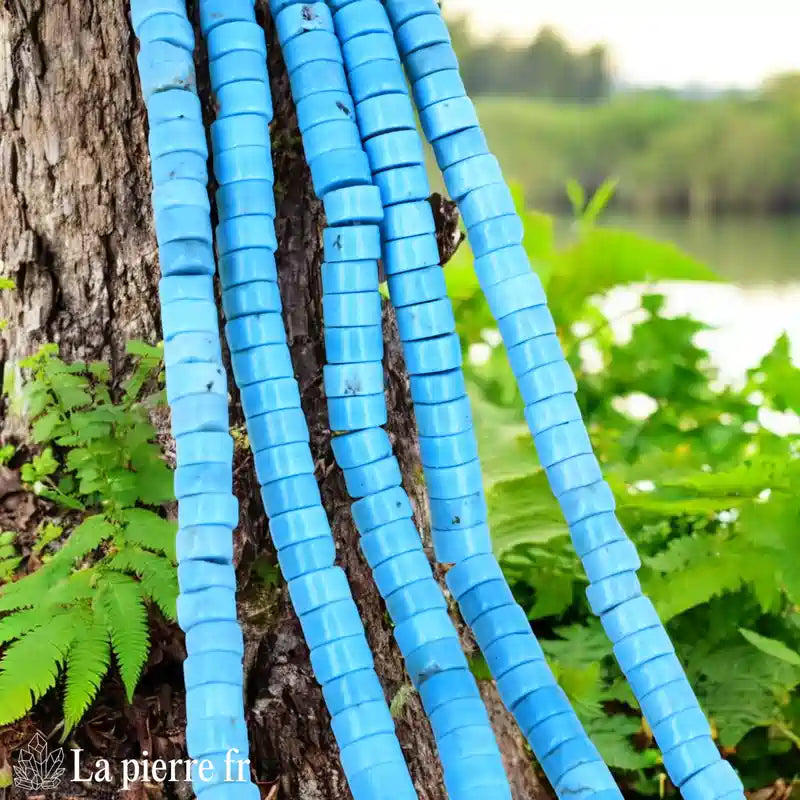 Turquoise reconstituée : Perles ronde et plate 4mm "Heishi" – Fil de 36cm, idéal pour la création de bijoux