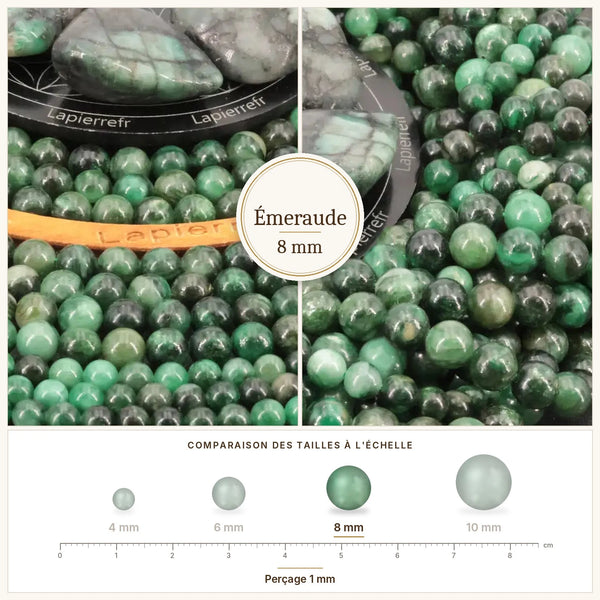 Perles vertes d'émeraude naturelle en 8 mm