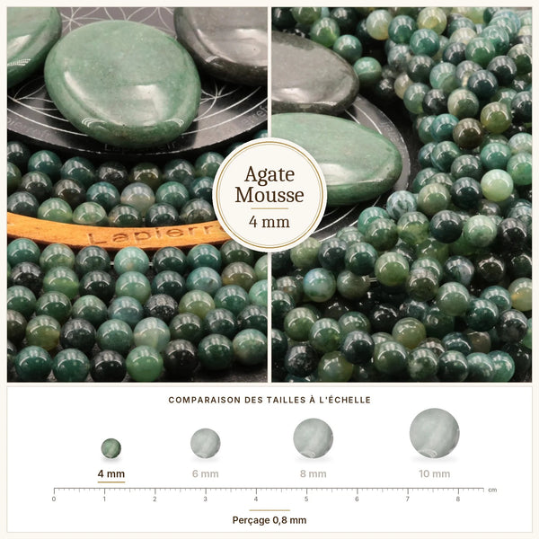 Perles vertes et blanches en agate mousse 4 mm