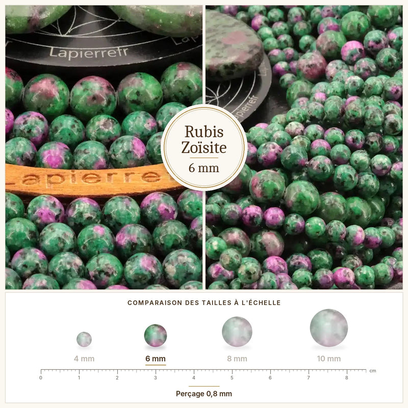 Fil de perles rubis zoïsite rondes et polies en pierre naturelle