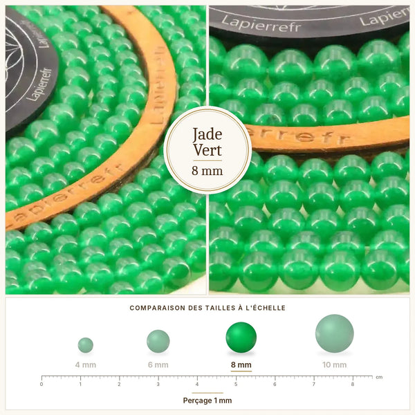 Perle verte en jade naturel de 8 mm, ronde et polie