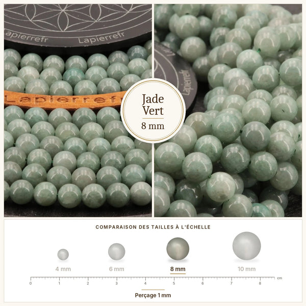 Perles vertes nuancées en jade vert type Birmanie 8 mm