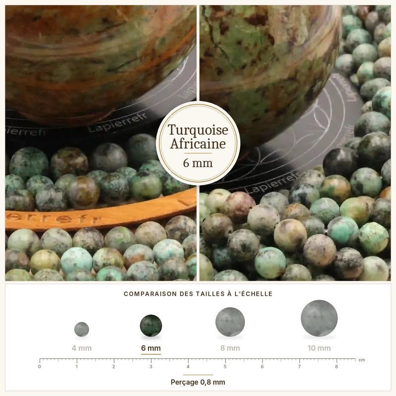 Fil de perles turquoise africaine rondes et polies en pierre naturelle