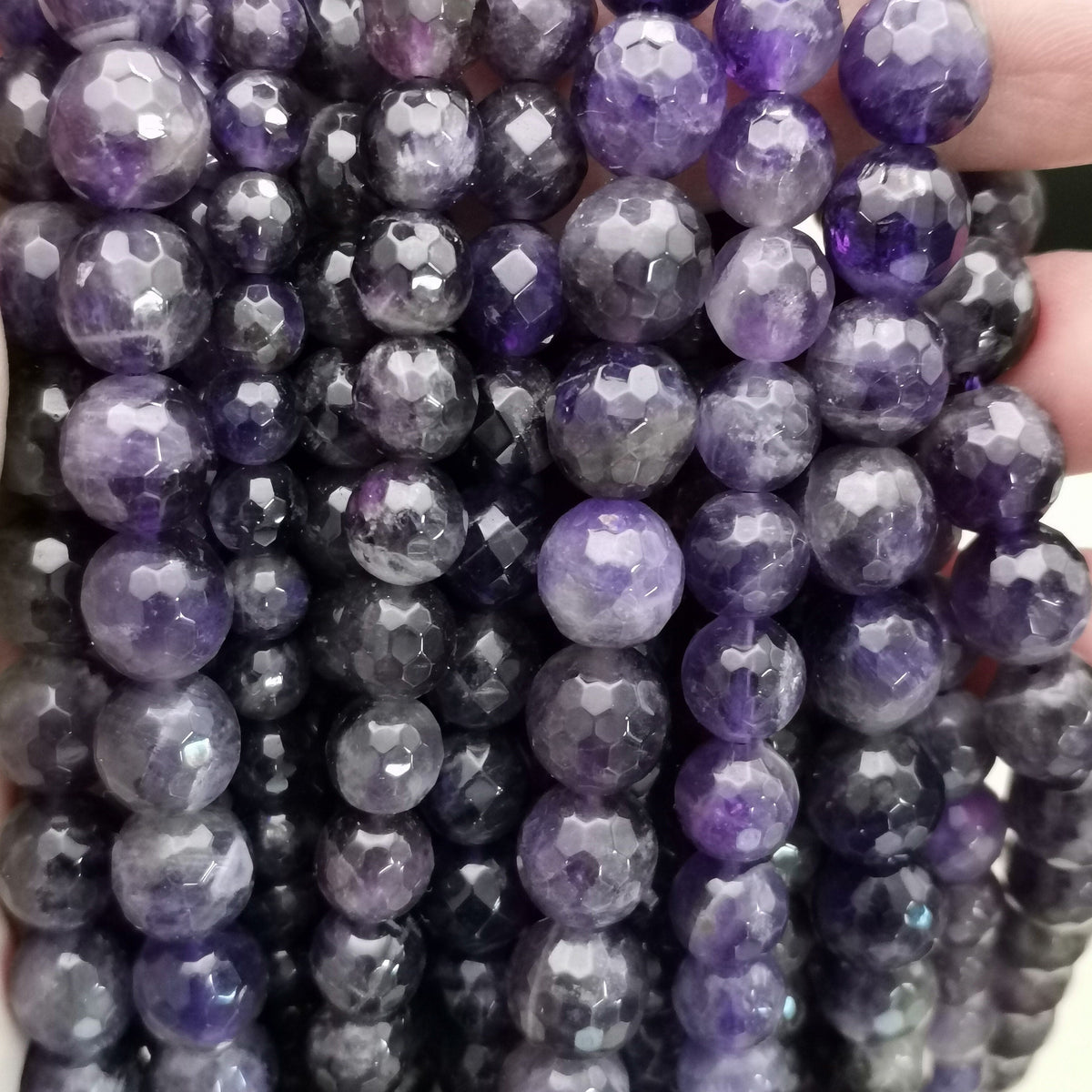 Perle pour bracelet en améthyste facettée, 10 mm