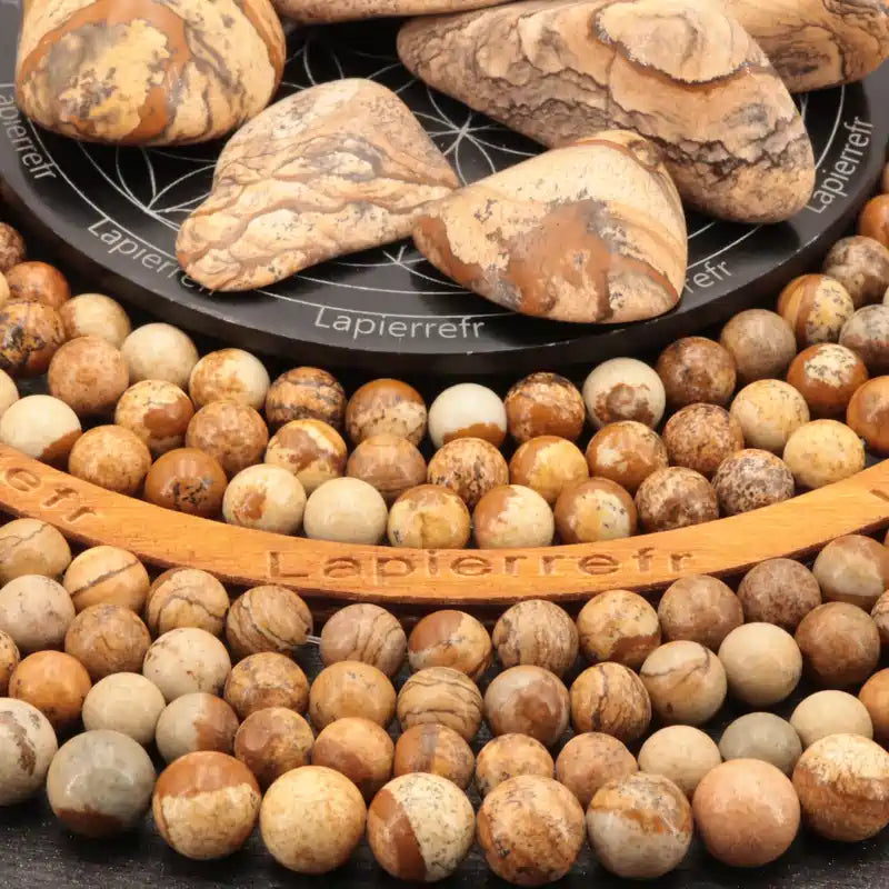Perles 10 mm en jaspe paysage pour bijoux de caractère