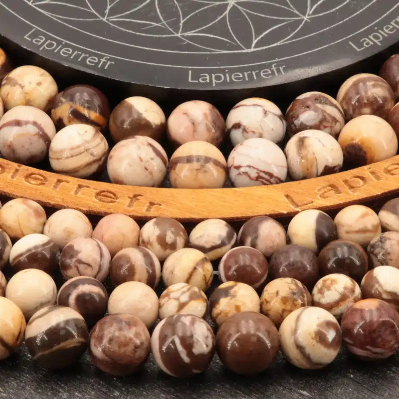 Perles 10 mm en jaspe zébré, pierre naturelle polie