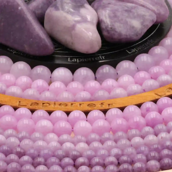 Perles 10mm lépidolite mauve pour bracelet affirmé