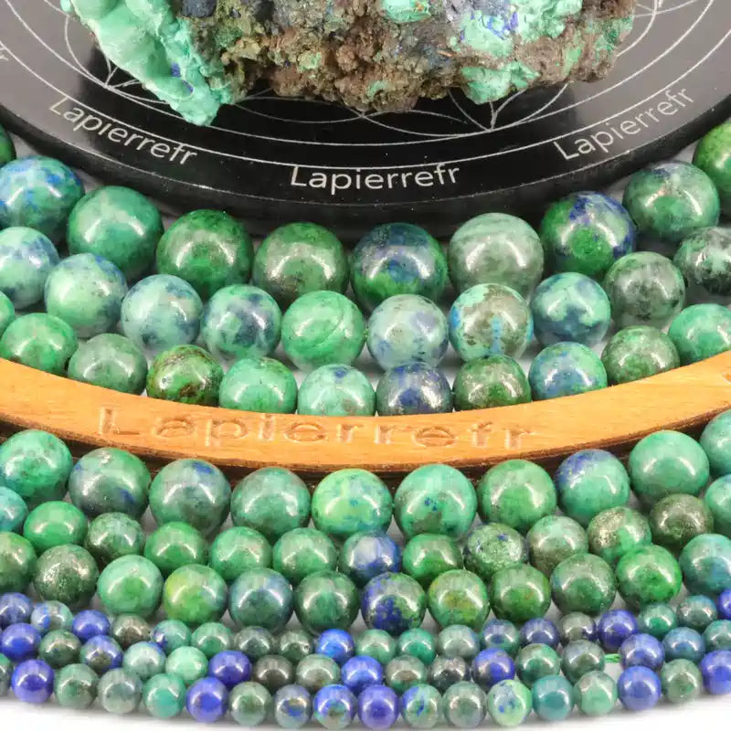 Perles 4 mm d'azurite malachite stabilisée pour bijoux fins