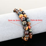 Bracelet “Triple Protection” en perles de pierre naturelle – Œil de Tigre, Œil de Faucon et Œil de Taureau
