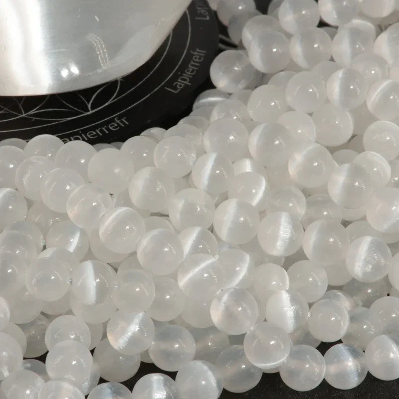 Perles 6 mm de sélénite pour ras du cou