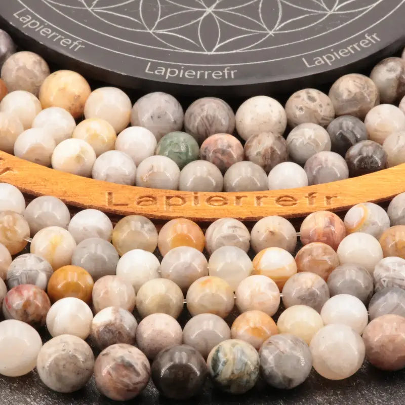 Perles agate bambou en pierre naturelle rondes et polies