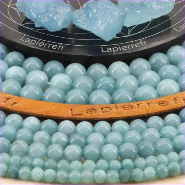 Perle pierre naturelle aigue marine ronde en 4mm 6mm 8m 10mm - La Pierre Fr
