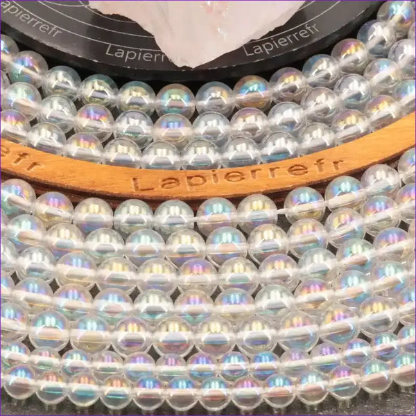 Perles Aqua Aura "Arc en Ciel" en pierre naturelle ronde 6/8 mm de Qualité AAA, pour la création de bijoux et lithothérapie