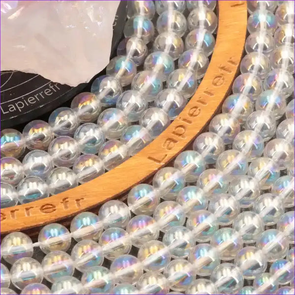 Perles Aqua Aura "Arc en Ciel" en pierre naturelle ronde 6/8 mm de Qualité AAA, pour la création de bijoux et lithothérapie