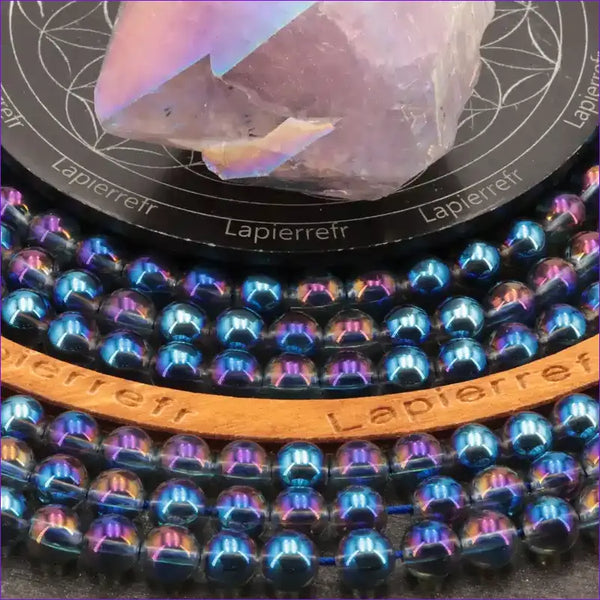 Perles Aqua Aura "Bleu-Violet" en pierre naturelle ronde 6/8 mm de Qualité AAA, pour la création de bijoux et lithothérapie