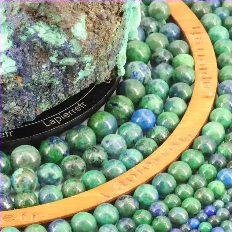 Perle pierre naturelle Azurite malachite ronde en 4/6/8/10mm pour la fabrication de bijoux et lithothérapie - La Pierre Fr