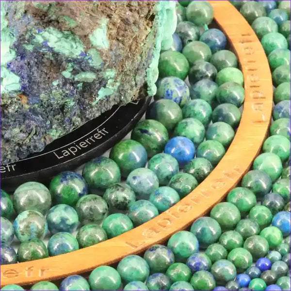 Perle pierre naturelle Azurite malachite ronde en 4/6/8/10mm pour la fabrication de bijoux et lithothérapie - La Pierre Fr