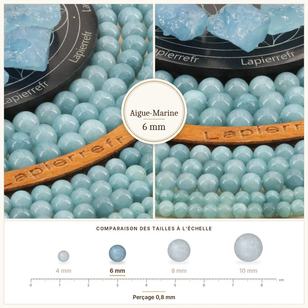 Perles bleu clair en aigue-marine stabilisée, diamètre 6 mm