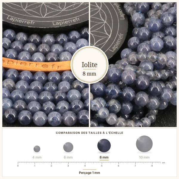 Perles iolite bleu violet de 8 mm, pierre fine naturelle