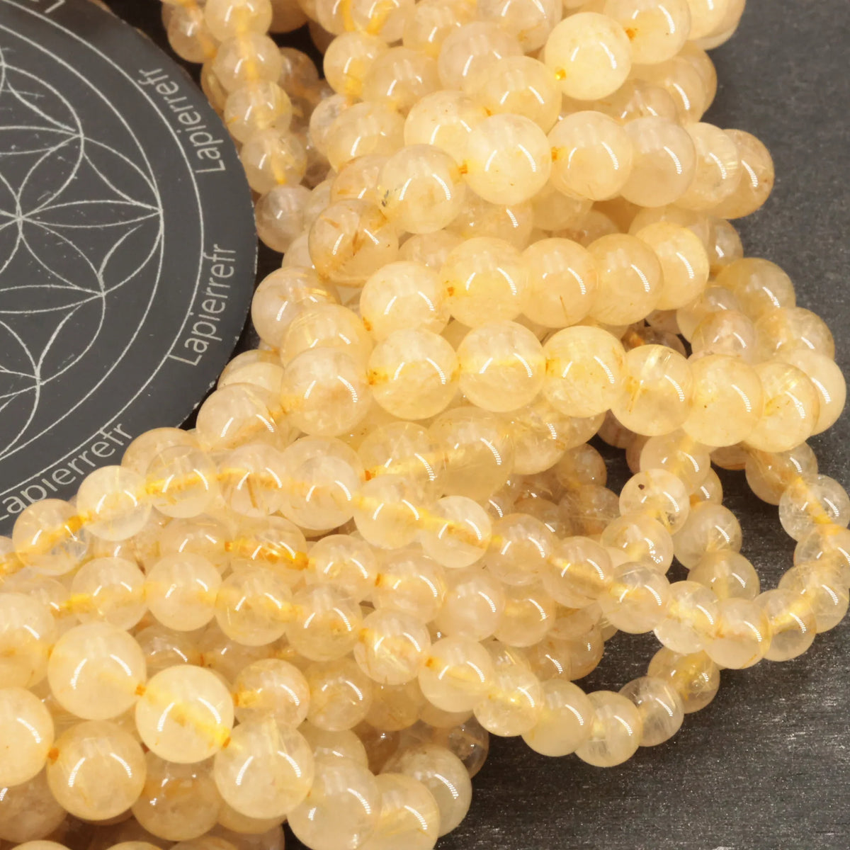 Perles quartz rutile 6 mm pour bracelet fin lumineux