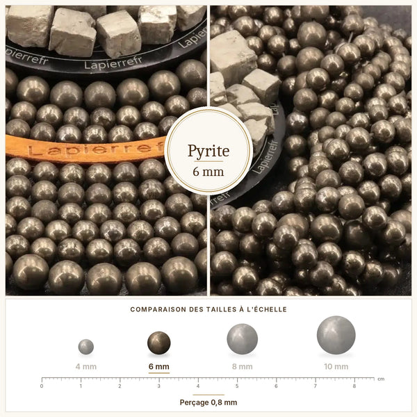 Perles dorées en pyrite naturelle de 6 mm, éclat métallique